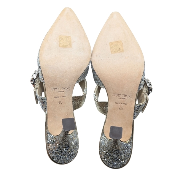 NEW Jimmy Choo Marta 100 Silver Crystal Coarse Glitter Mule Heel Size EU 40 - Picture 11 of 12